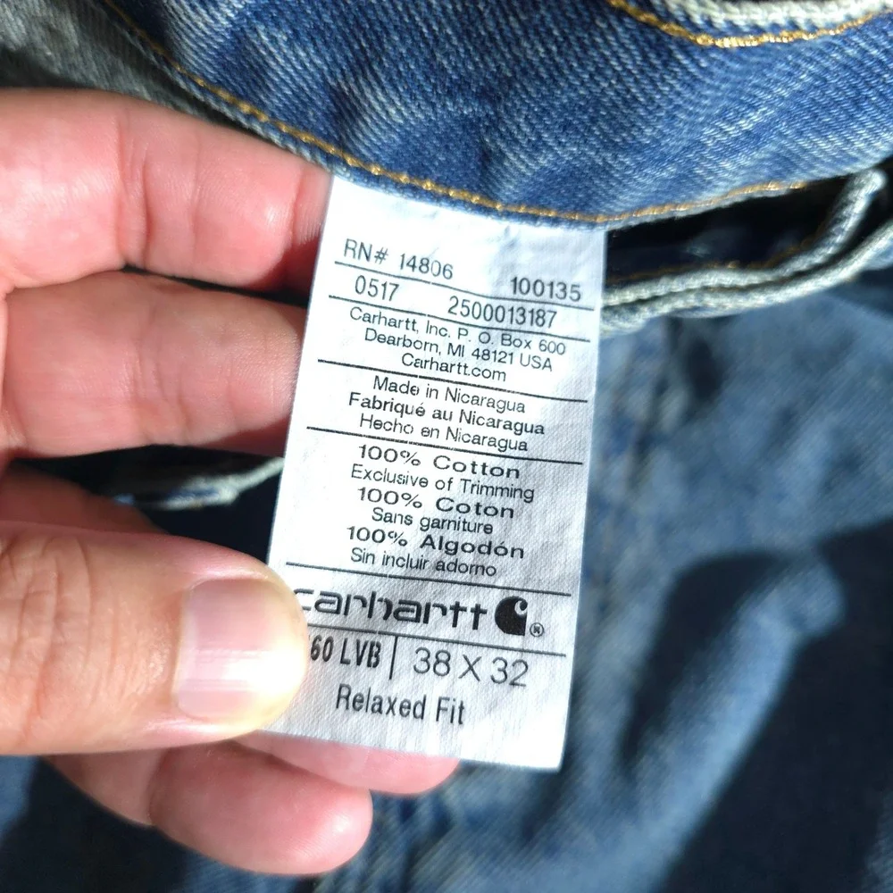 Carhartt B460 LVB Jeans Mens 38x32 Blue Relaxed Fit Straight Leg Workwear Denim
